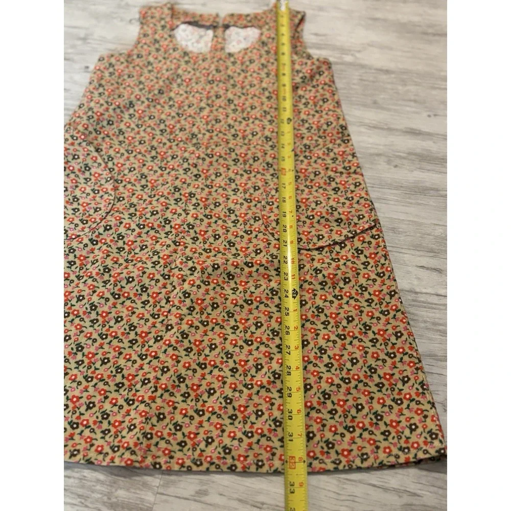 Warm Vintage Floral Print Corduroy Sleeveless Dress with Pockets‎ 90s Style SZ 2 - Picture 12 of 14